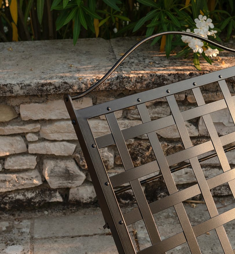 Detail of the Hervé Baume wrought-iron backrest, HB1 Quadrillage Collection.