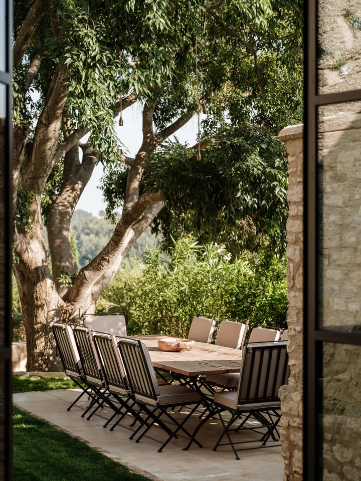 Hervé Baume wrought-iron dining chairs, La Bergerie du Calabrun.