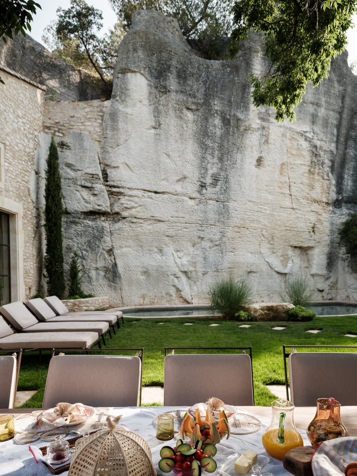 Hervé Baume HB12 Collection wrought-iron outdoor furniture, lunch at La Bergerie du Calabrun.