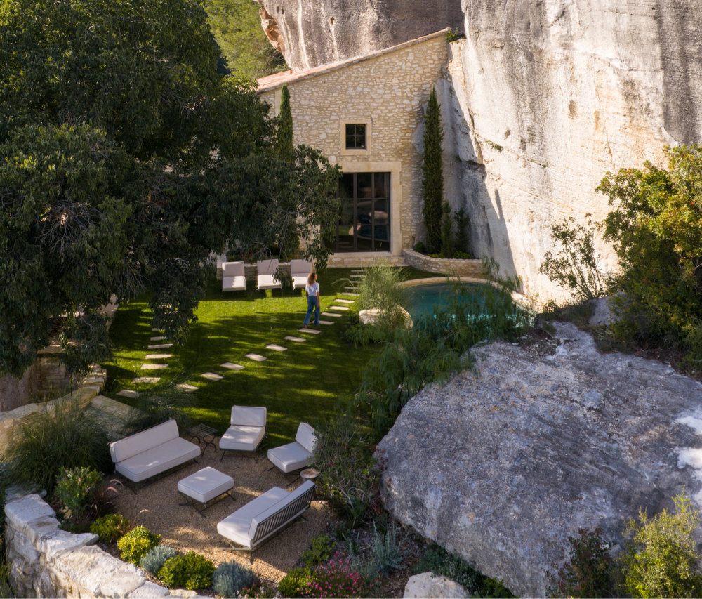Hervé Baume HB12 Collection wrought-iron outdoor furniture, lunch at La Bergerie du Calabrun.