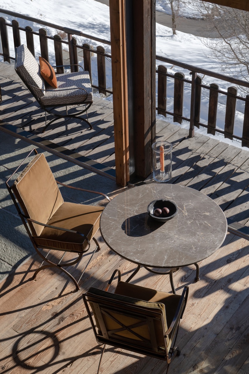 Hervé Baume HB6 Antique Collection wrought-iron dining set with marble-topped table.