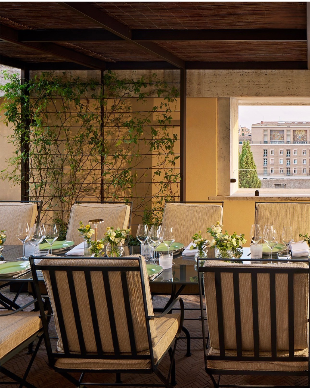 Hervé Baume wrought-iron furniture, Bvlgari Hotel Roma – HB12 chairs and HB30 tables.