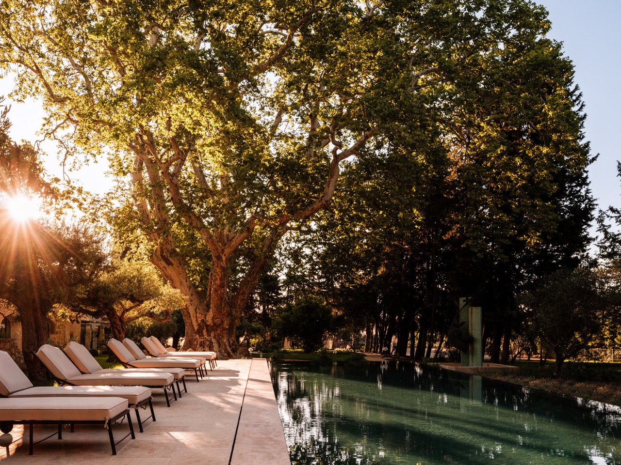 Hervé Baume wrought-iron poolside daybeds, Mas de Chabran.