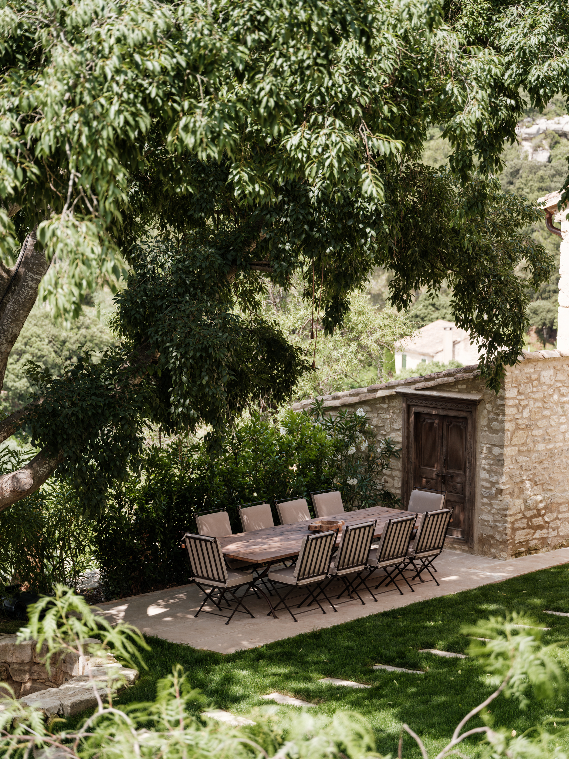 Hervé Baume wrought-iron dining chairs, La Bergerie du Calabrun.